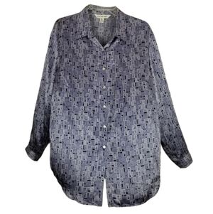 August Max Woman 14W 100% Silk Blouse Long Sleeve Purple Black Geometric Retro